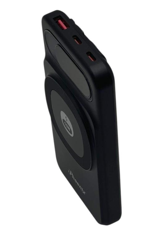 iPhoenix 10,000mAh Fast Charging Wireless Power Bank with Built-In Charging Cables Black IP80